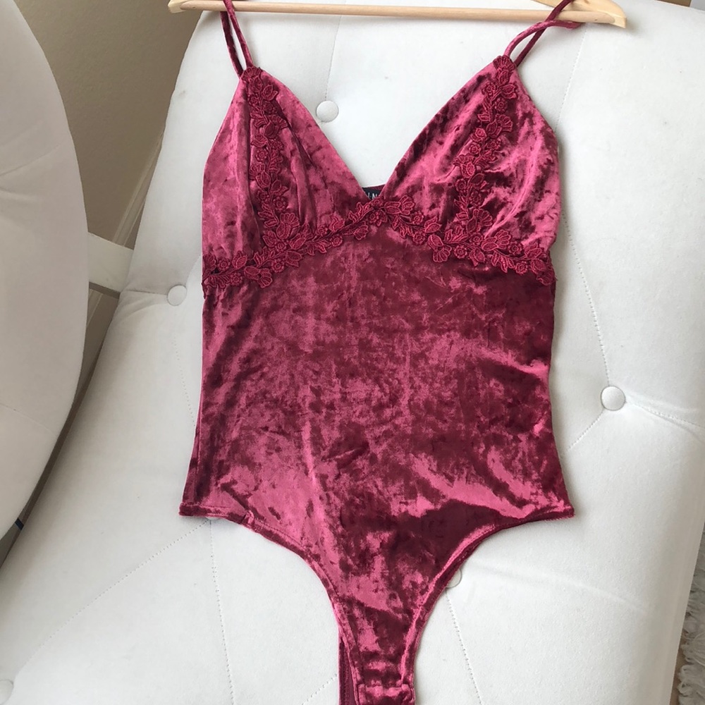 Wine velvet body suit